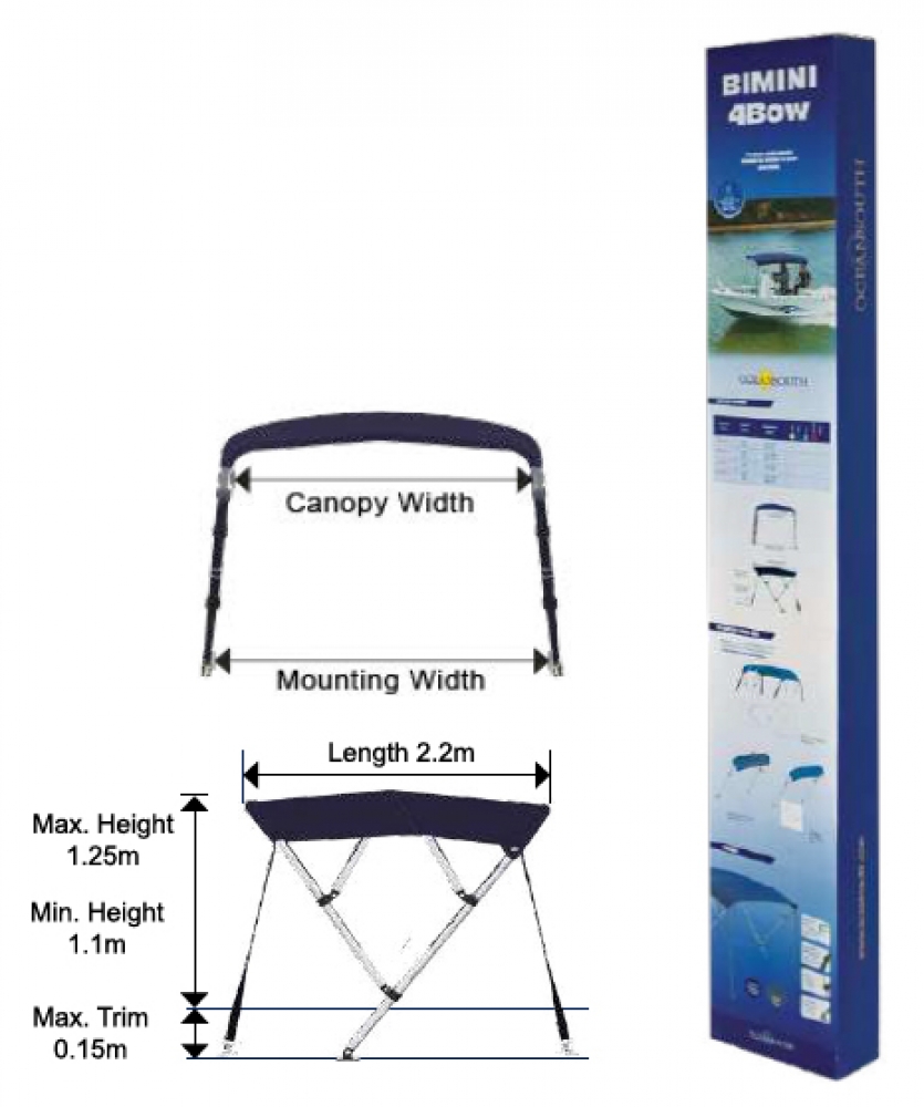 4 Stangen Bimini Oceansouth Montagebreite 190-200cm