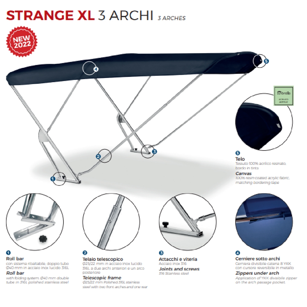 Bimini mit Geräteträger "Strange XL". Breite 215cm